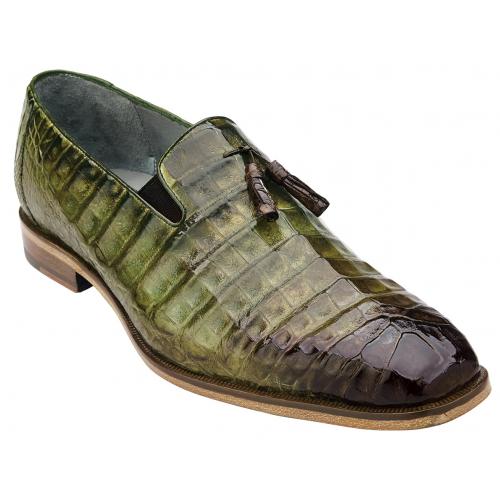 Belvedere "Victorio" Antique Forest All-Over Genuine Crocodile Loafer Shoes With Tassel 1499.